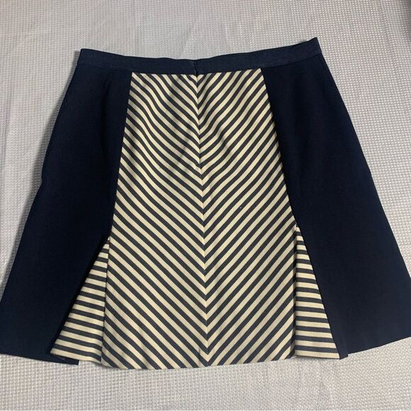 ANN TAYLOR Blue Cream Colorblock Striped Retro A-Line Skirt - Picture 4 of 10